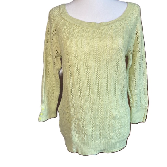 American Eagle Women’s Green Open Cable Knit 3/4 Sleeve Wool Blend Sweater Large - Picture 1 of 10